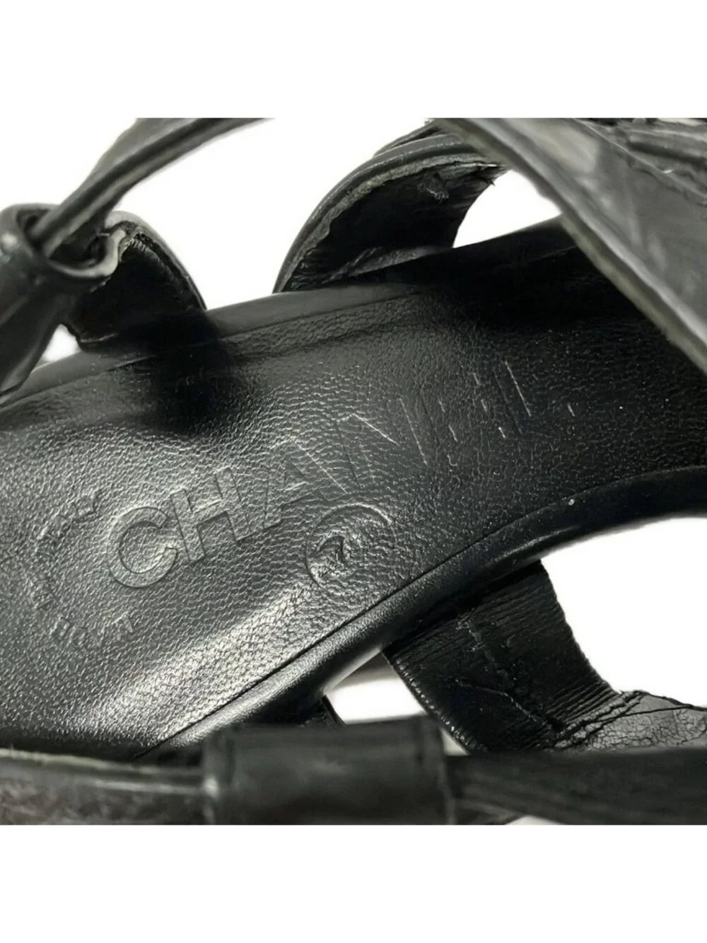 ★SOLD★ Chanel Sandals 36 Quilted Black Silver Leather - Picture 5 of 9